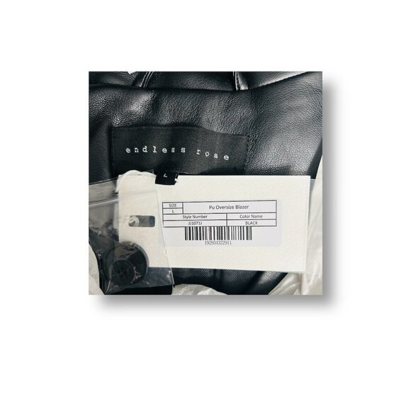 Endless Rose L Black Faux Leather PU Oversized Blazer Jacket Y2K Mob Wife NWT - Picture 9 of 10